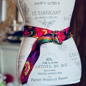 J. Crew Pink and Red Belt Silk Floral Pattern
